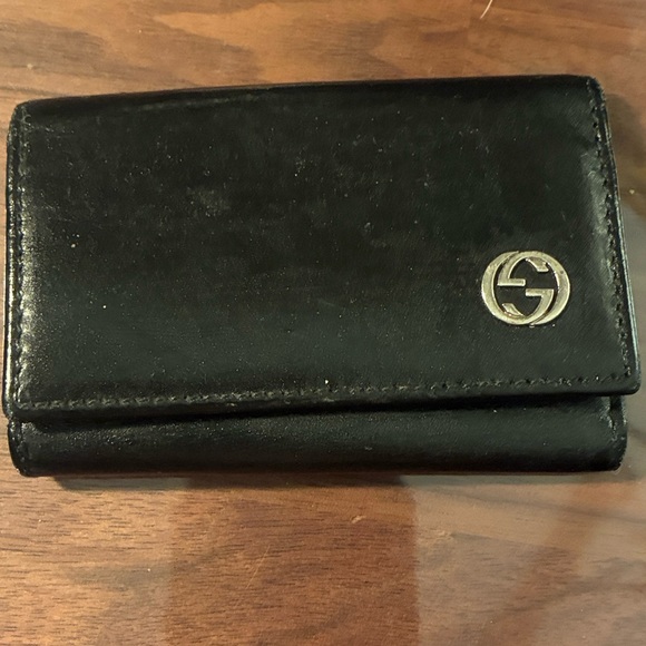 Gucci Handbags - Gucci Black Leather Wallet with Silver Logo Leather Key Holder Italy